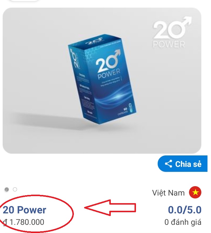 Giá 20 Power là 1.780.000đ/hộp