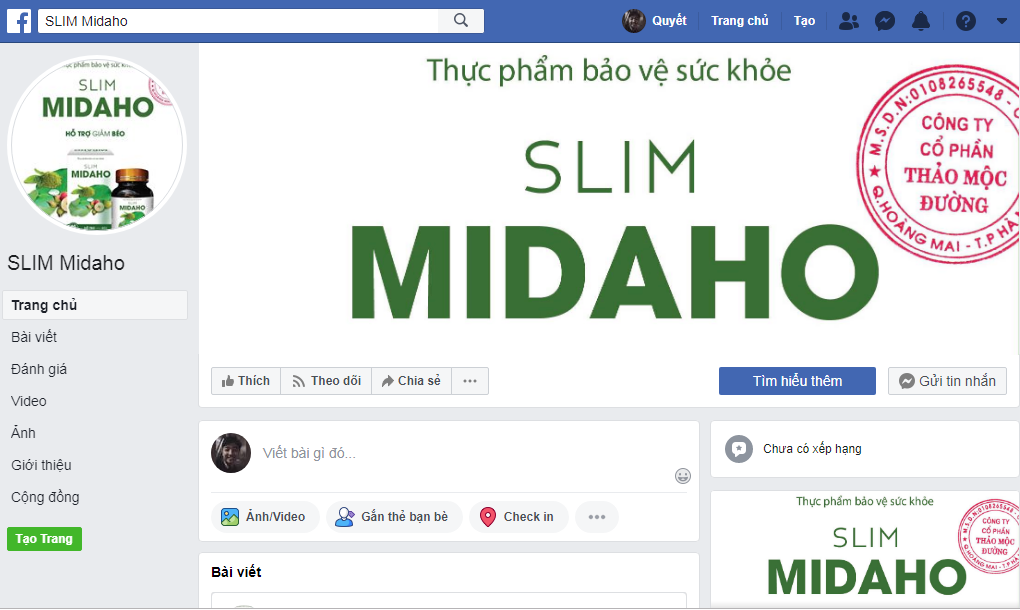 Sản phẩm Slim Midaho bán trên facebool