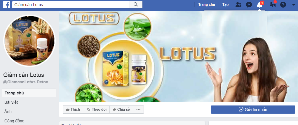Giảm cân Lotus được bán trên MXH Facebook