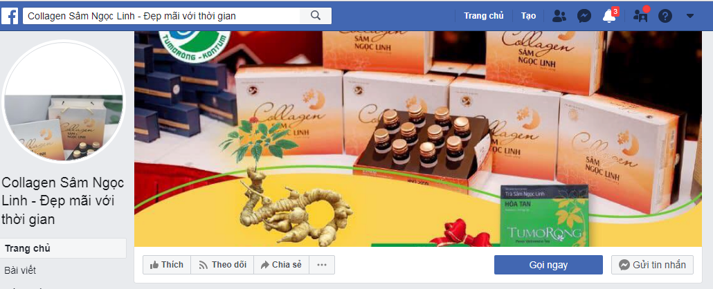 Collagen Sâm Ngọc Linh được bán trên MXH Facebook