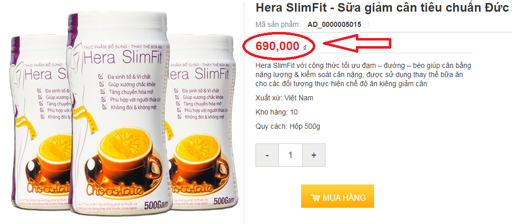 Giá bán của sản phẩm Hera SlimFit