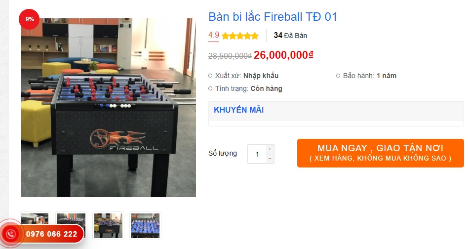 Giá bàn bi lắc fireball TĐ-01 là 26 triệu